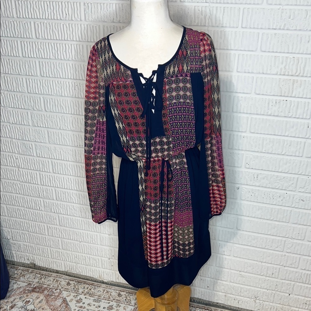 Maeve Bohemian Patterned Dress with Lace-Up Detail